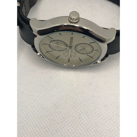Fossil BQ3090 Unisex Black Leather Analog Dial Quartz Genuine Wrist Watch LP224 - Picture 6 of 9